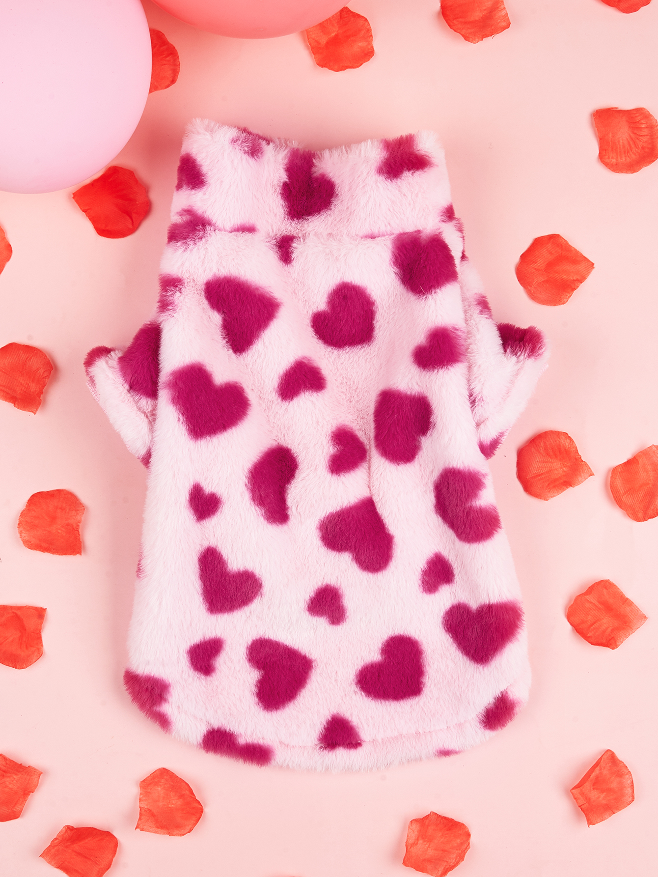 Super Soft Warm Winter Dog Jacket Hearted Print Plush Valentine's Pet Clothes Cold Weather Dog Hoodie: XS