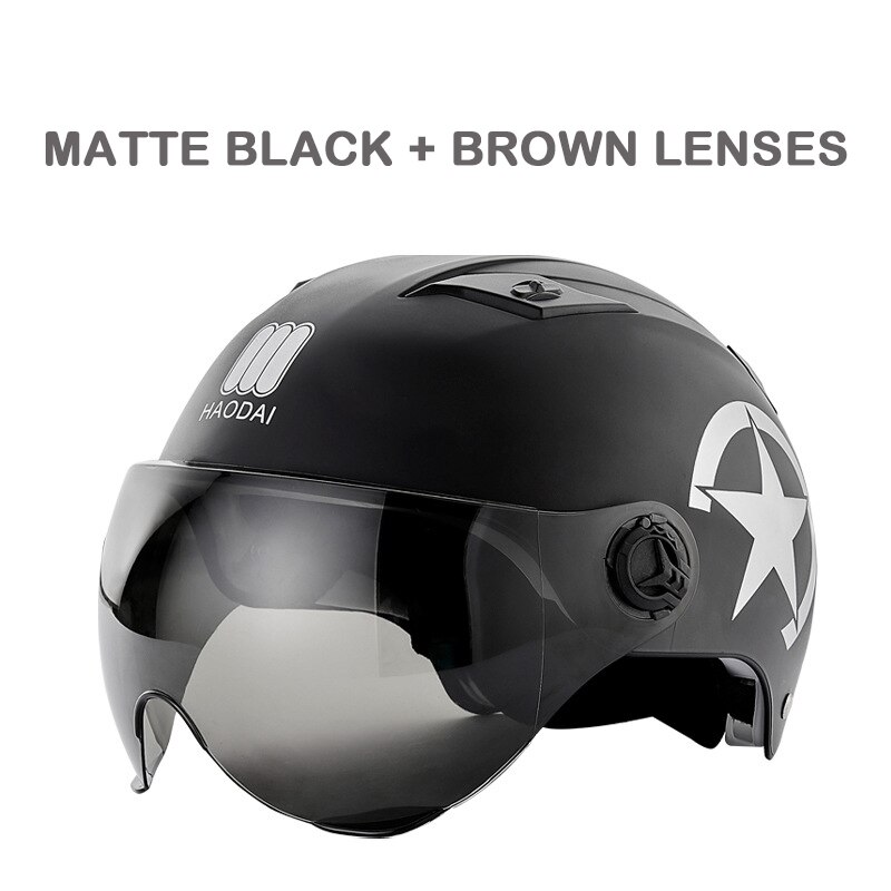 GOPLUS moto casques cyclisme vélo électrique casque Motocross demi casque lentille visières hommes femmes Scooter moto casque: black brown