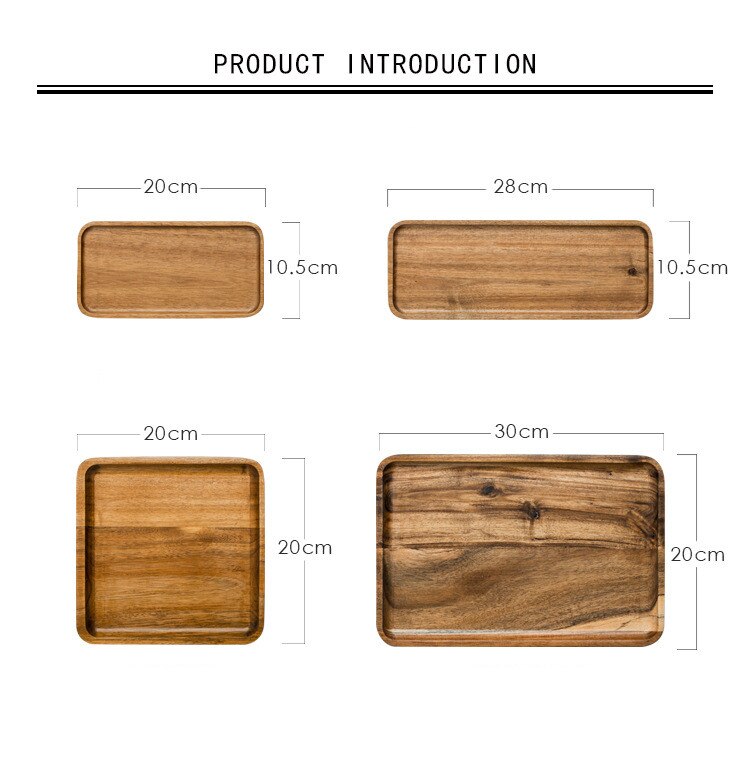 Acacia Wooden Tray Solid Wooden Tray Food Rectangular Plate Japanese Tea Tray Barbecue Snack Cake Nature Health Wood Tray