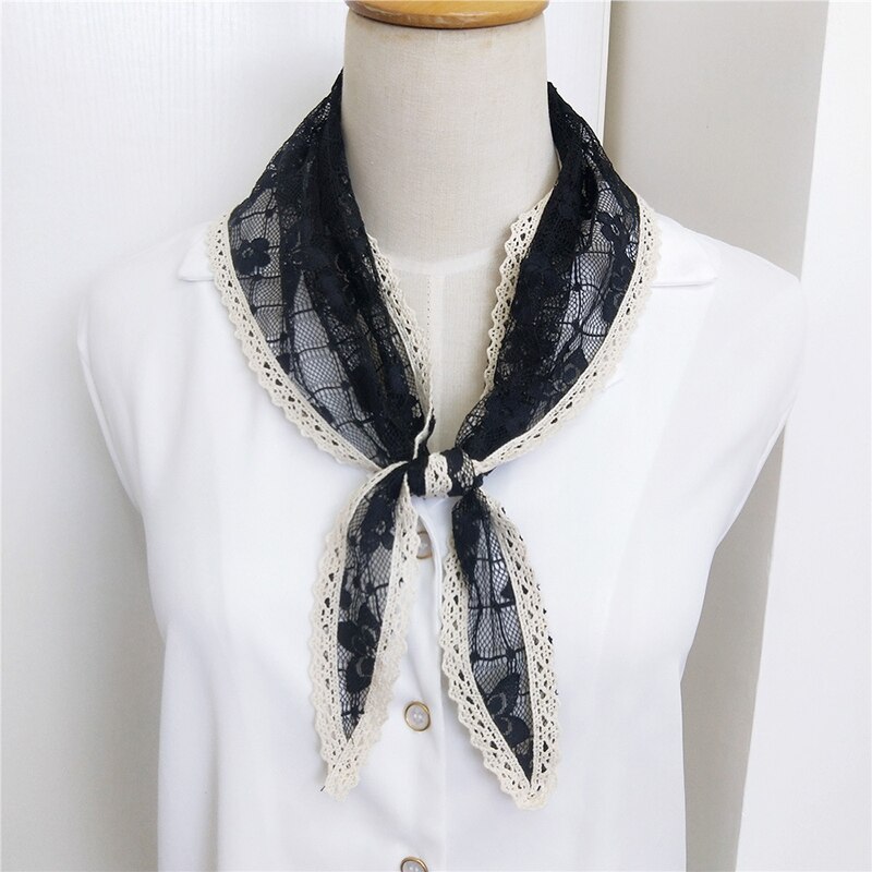 Women Neckerchief Triangle Scarf Lace Sheer Hollow Out Solid Color Bandana Hair Head Scarf Retro Lace Crochet Shawl Knit Scarf: Other