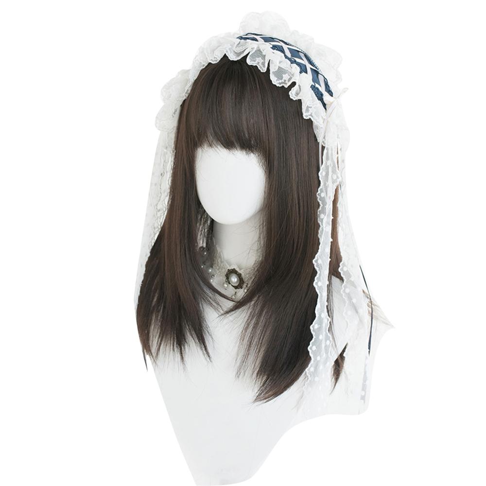 Cosplaymix 51cm lolita japan schattig medium steil haar zwart bruin ombre pony dame feest synthetische cosplay pruik + pet
