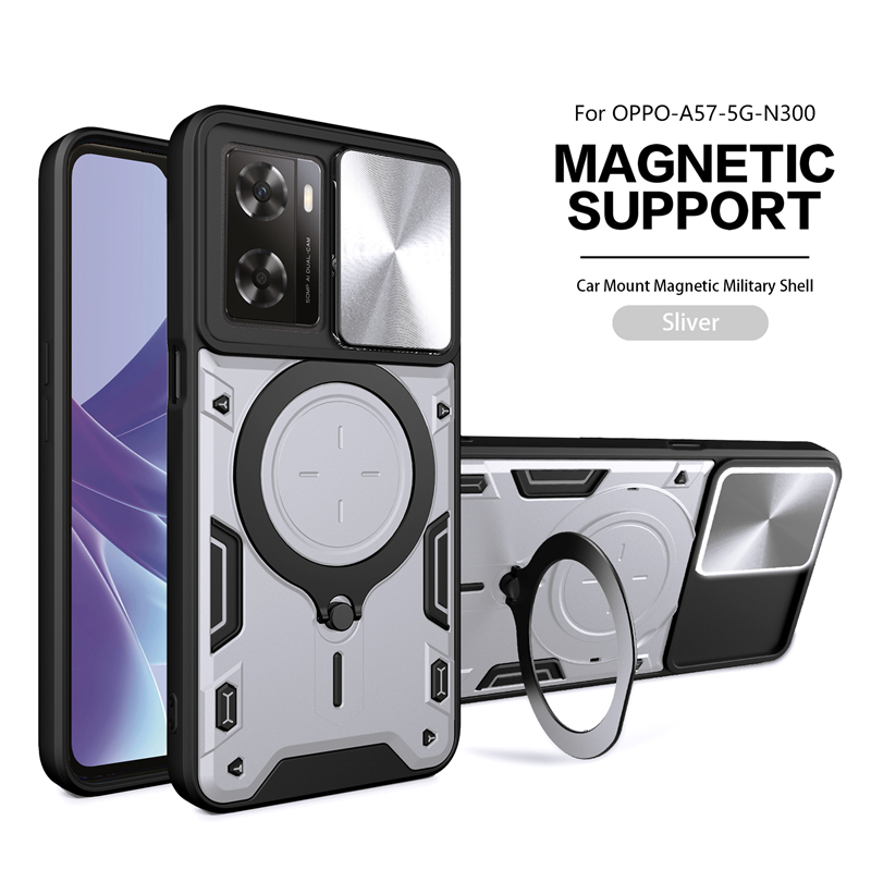 For OPPO A57 4G Case Slide Lens Protection Car Magnetic Stand Ring Phone Case For OPPO A57S A57E A77 Shockproof Armor Back Cover