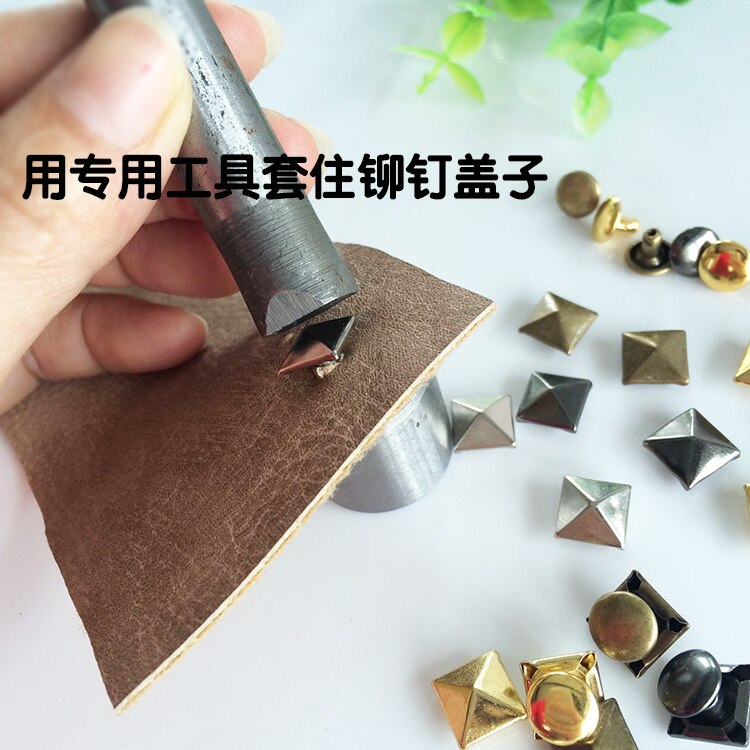 1set Square Rivet Fixing tool kit+ 100set 8 Pyramid Studs Rivet Nailhead Spike Square Leather Craft DIY Rock Punk