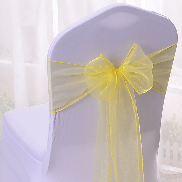 25 stk/parti lyserøde organza stole-sasher bryllup stol dekoration bånd slips sløjfe til betræk banket bryllupsfest begivenhed mintgrøn: Gul