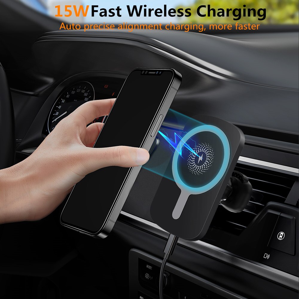 FDGAO 15W Magnetic Wireless Car Charger - For iPhone 12 Series - Air Vent Mount - Qi Fast Charging Stand