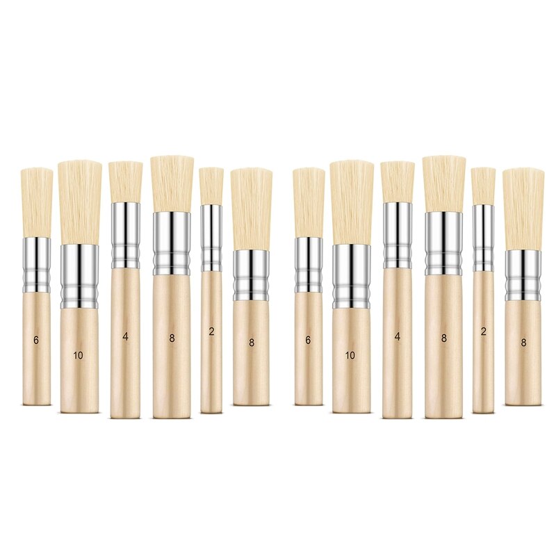 12 Pieces Wooden Stencil Brushes Painting Bristle Brushes for Acrylic Oil Watercolor Art Painting Stencil Project: Default Title