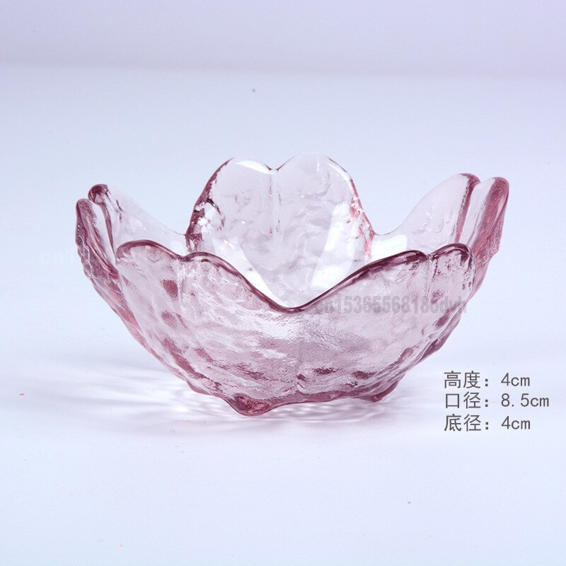Japanese Cherry Blossom Plate Transparent Pink Glass Saucer Glass Salad Bowl Salad Bowl Set Dish Set