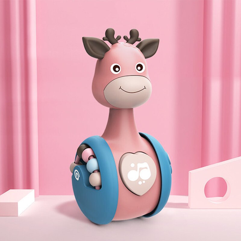 Sliding Deer Baby Tumbler Rattle Learning Education Toys Newborn Teether Infant Hand Bell Mobile Stroller Music Roly-poly Toy: Pink