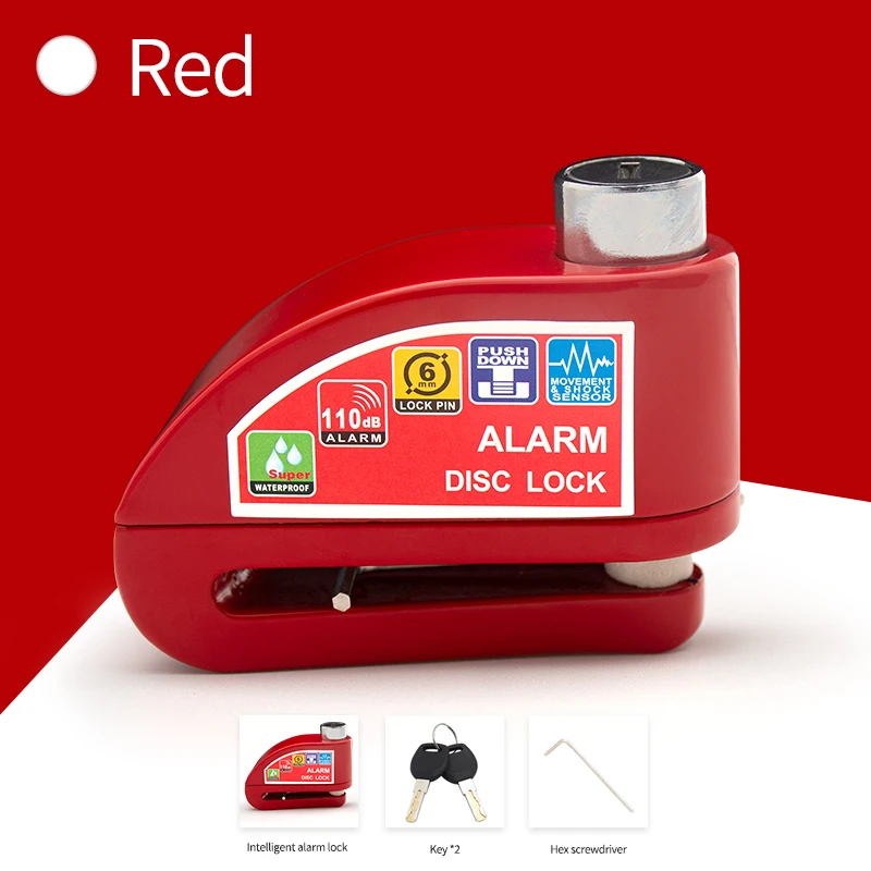 Blocco allarme bicicletta scooter moto freno a disco ruota antifurto impermeabile blocco freno di sicurezza in lega di alluminio accessori moto: Rosso