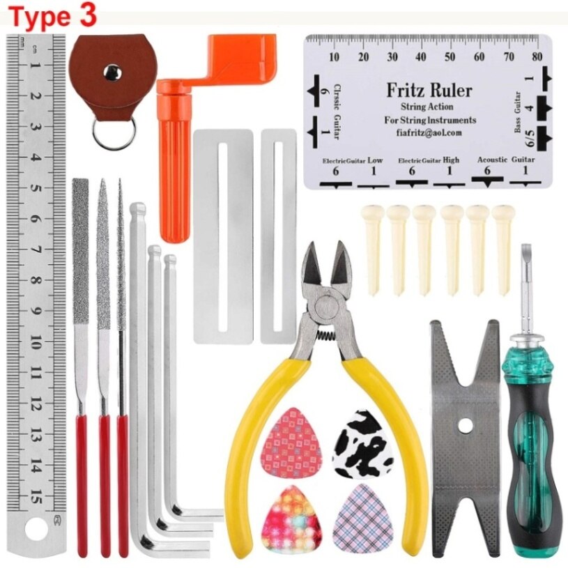 22PCS Repairing Maintenance Tools Guitar Tool Kit String Organizer String Action Ruler Gauge Measuring Tool Hex Wrench Set: Type 3
