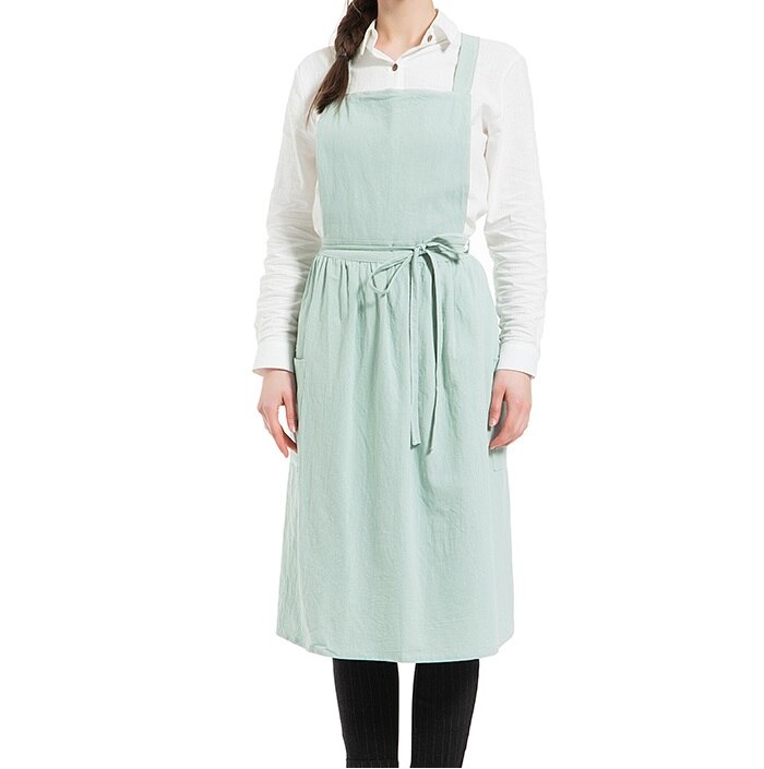 Pleated skirt cotton linen apron Women Cooking Kitchen Apron Work Uniform and flower shop apron for woman long dress smocks: 18
