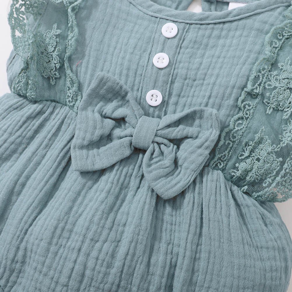 Baywell – body à volants en dentelle pour bébés filles, joli nœud papillon + bandeau en coton et lin, combinaisons sans manches pour nourrissons, vêtements doux pour tout-petits
