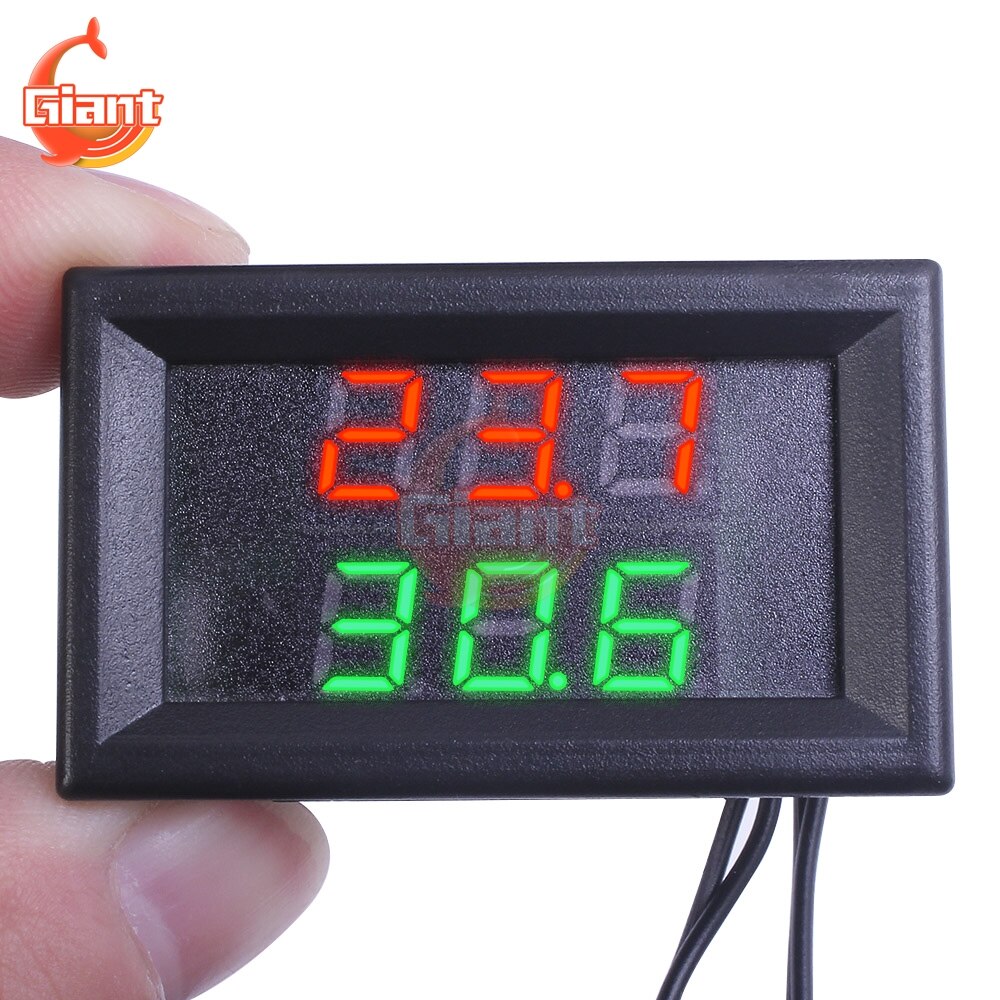 Mini Dual Anzeige Digital Thermometer Dual NTC Wasserdichte Metall Sonde Temperatur Sensor Tester für Auto Zimmer drinnen DC 4-28V 12V: Grün rot