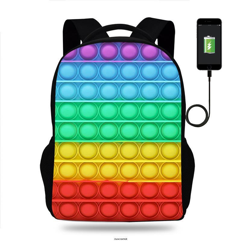 Push Pop It fidget Backpack for Teenagers Boys Girls School Bags Children Oxford USB Charge Bag Kids Mochilas