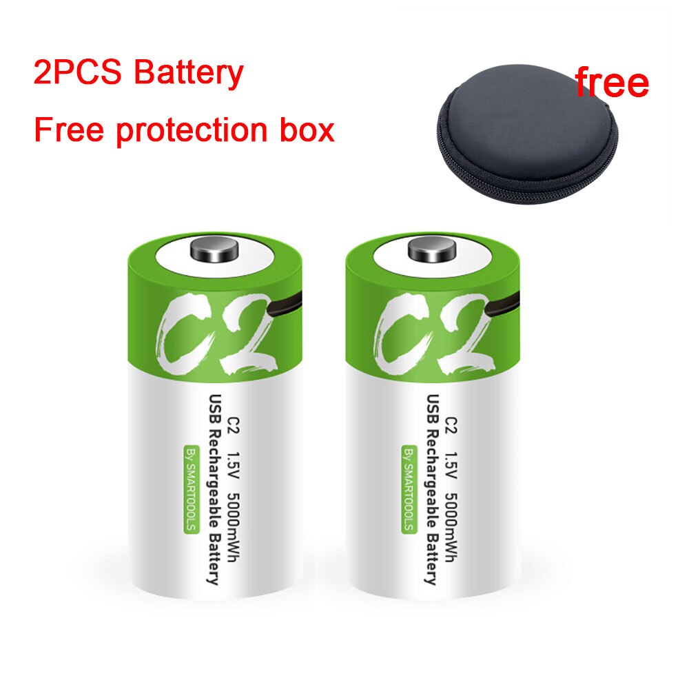 C Size 1.5V 5000mWh Rechargeable Battery Universal Micro USB Charging Batteries Charged Lipo Lithium Polymer Battery: 2 pcs C2 and box
