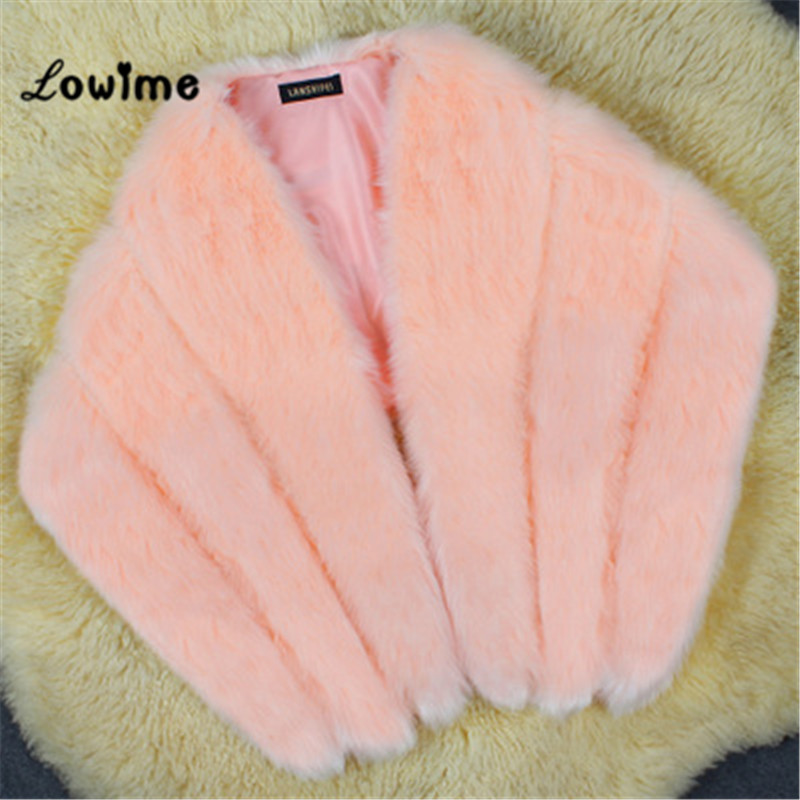 Multi Farbe Auf Lagerbier Bolero Frauen Faux Fell Hochzeit Jacke Günstige Pelz Schal Braut zucken Kap Mariage Winter Braut Mantel Neue: Rosa
