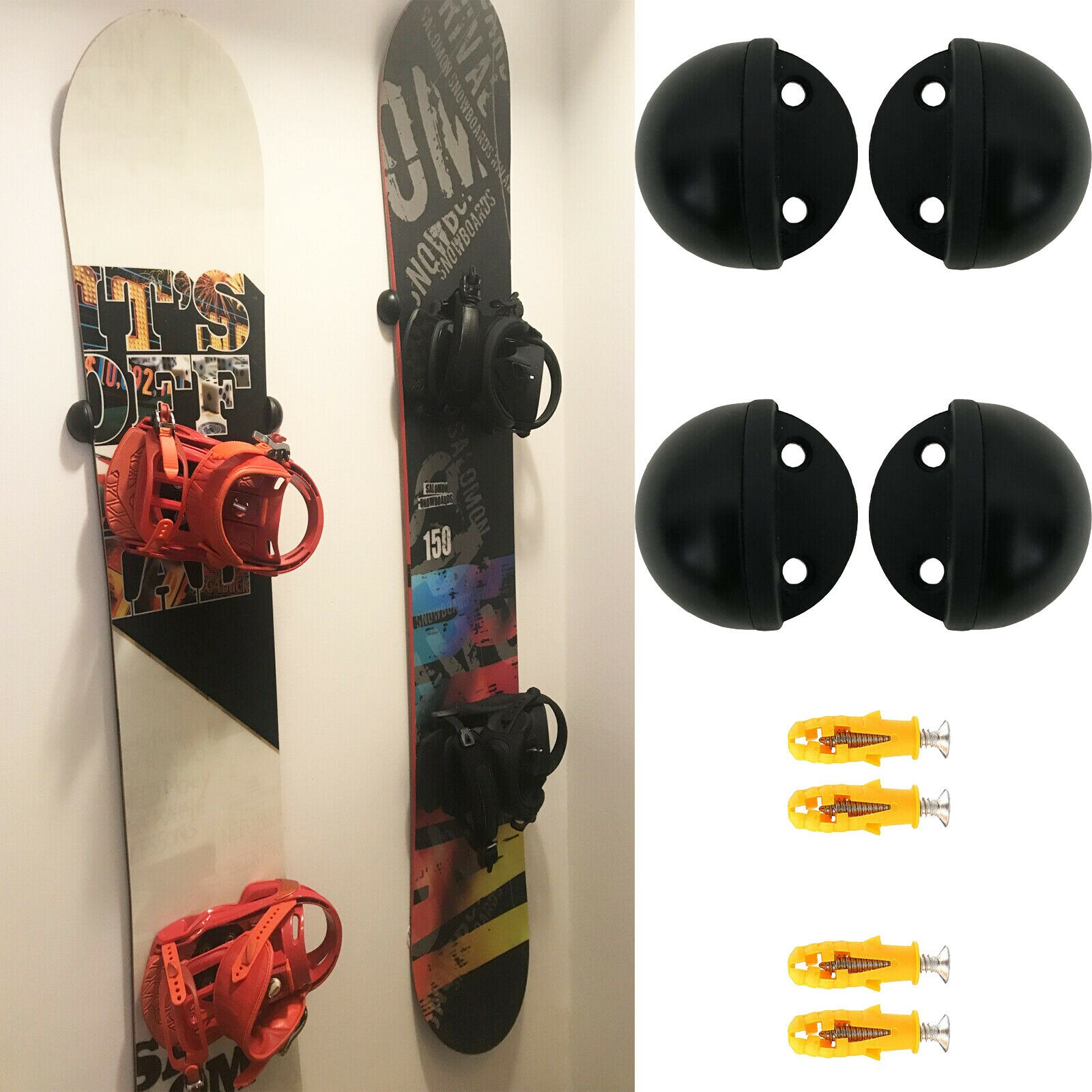 2 Pack Ski/Snowboard Rack Floating Snowboard Display Mount, Wall Storage, METAL
