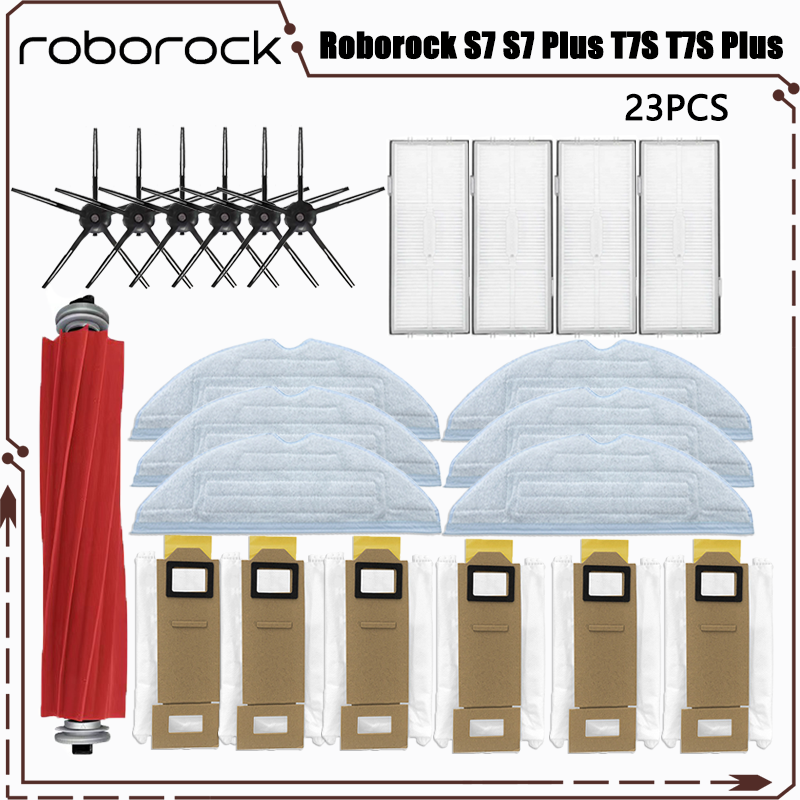 Accessoires pour aspirateur robot Roborock S7 S7 Plus T7S T7S Plus, brosse principale, filtre Hepa, vadrouilles, sac à poussière, pièces de rechange: green