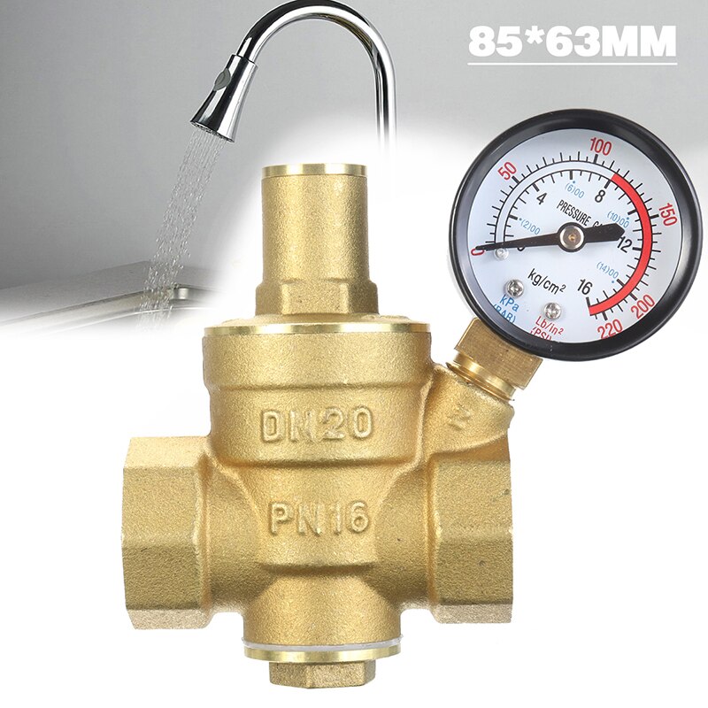 DN20 3/4" Brass Water Pressure Reducing Valve Maintaining Valves Regulator Reducer Relief Valves With Gauge Meter 85*63mm