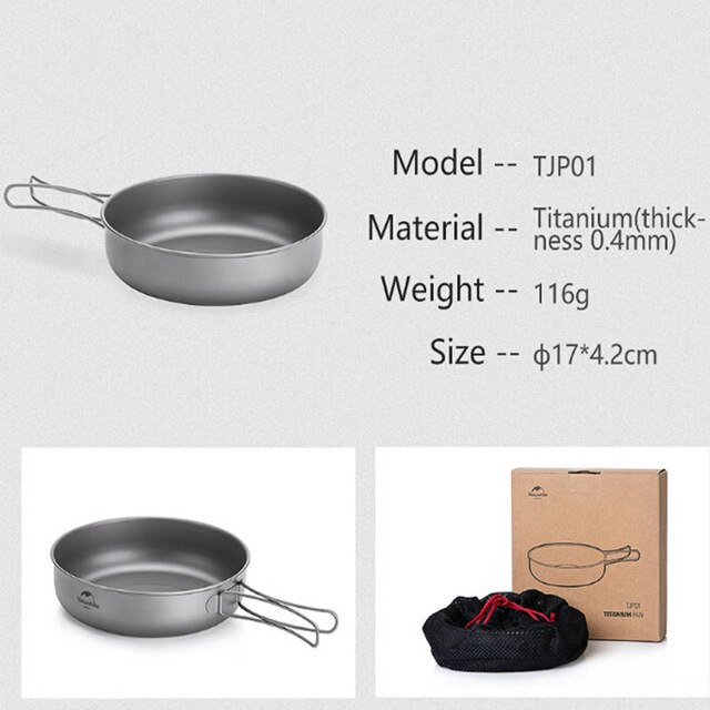 Naturehike udendørs køkkengrej titanium gryde pande ultralet camping 83-116g pande 0.8-1.3l gryder rejse picnic service udstyr: Stor stegepande