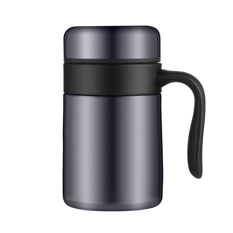 oneisall 350ML 304 Stainless Steel Thermos Mugs Office Cup Handle Lid Thermal Insulation Tea Mug Vaccum Cup Office Thermoses: Gun Gray