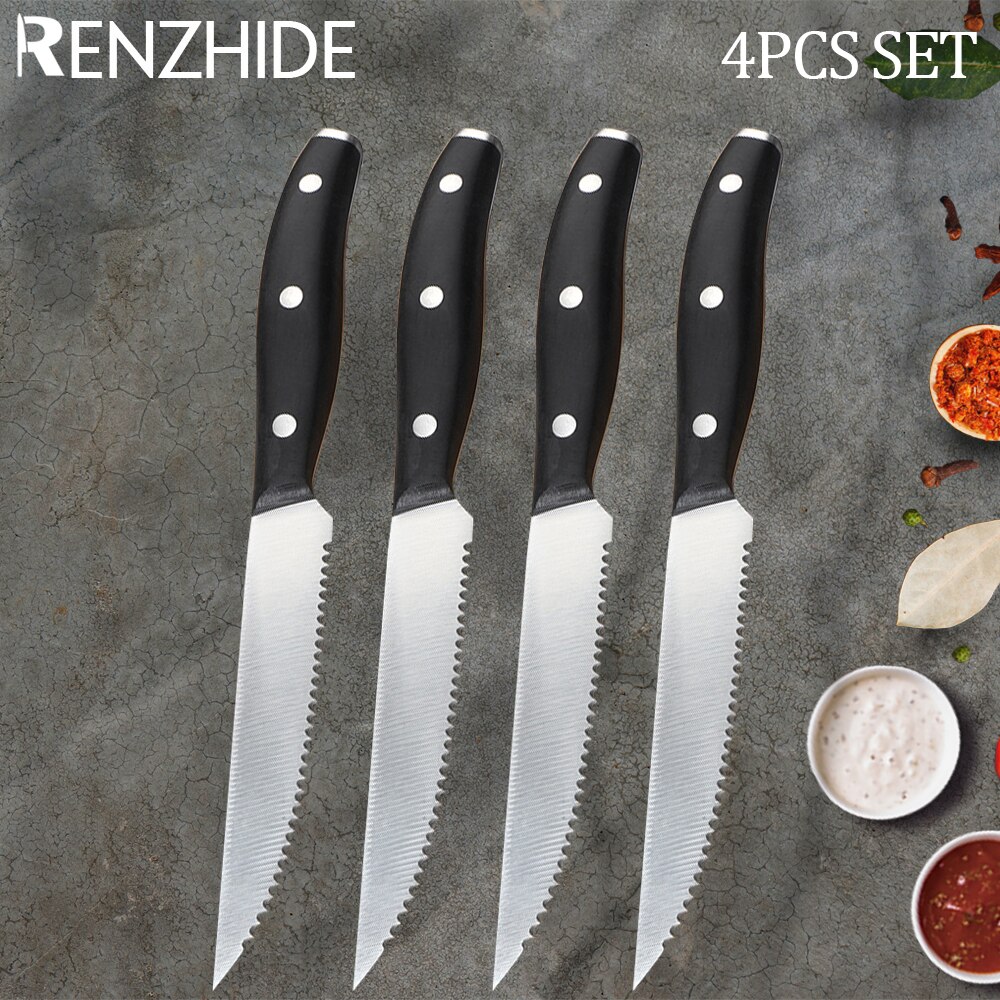 RZD cuchillo para carne de 4,5 pulgadas, juego de cubiertos de acero inoxidable para Chef, filo dentado, herramienta de vajilla para comida occidental: B 4PCS SET