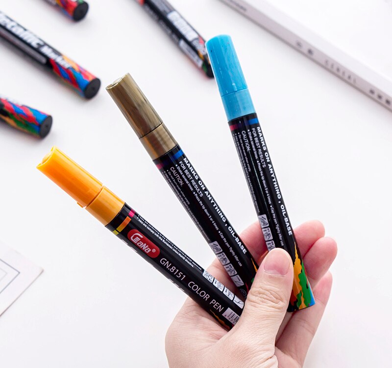 1Pcs Water-based Paint Metal Marker Pens Sharpie 3.0mm Gold Silver Ceramic Rock Glass Porcelain Mug Wood Fabric Canvas Painting
