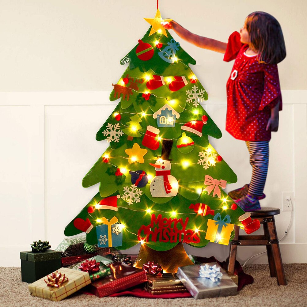 Kids Diy Vilt Kerstboom Nieuwjaar Deur Muur Opknoping Ornamenten Kunstmatige Boom Kids Speelgoed Kerst Decoratie Voor Home Party