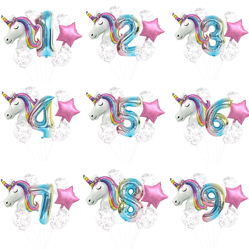 7 st regnbåge unicorn party ballonger unicorn födelsedagsdekoration nummer ballong barn födelsedagsfest dekoration för tjejer