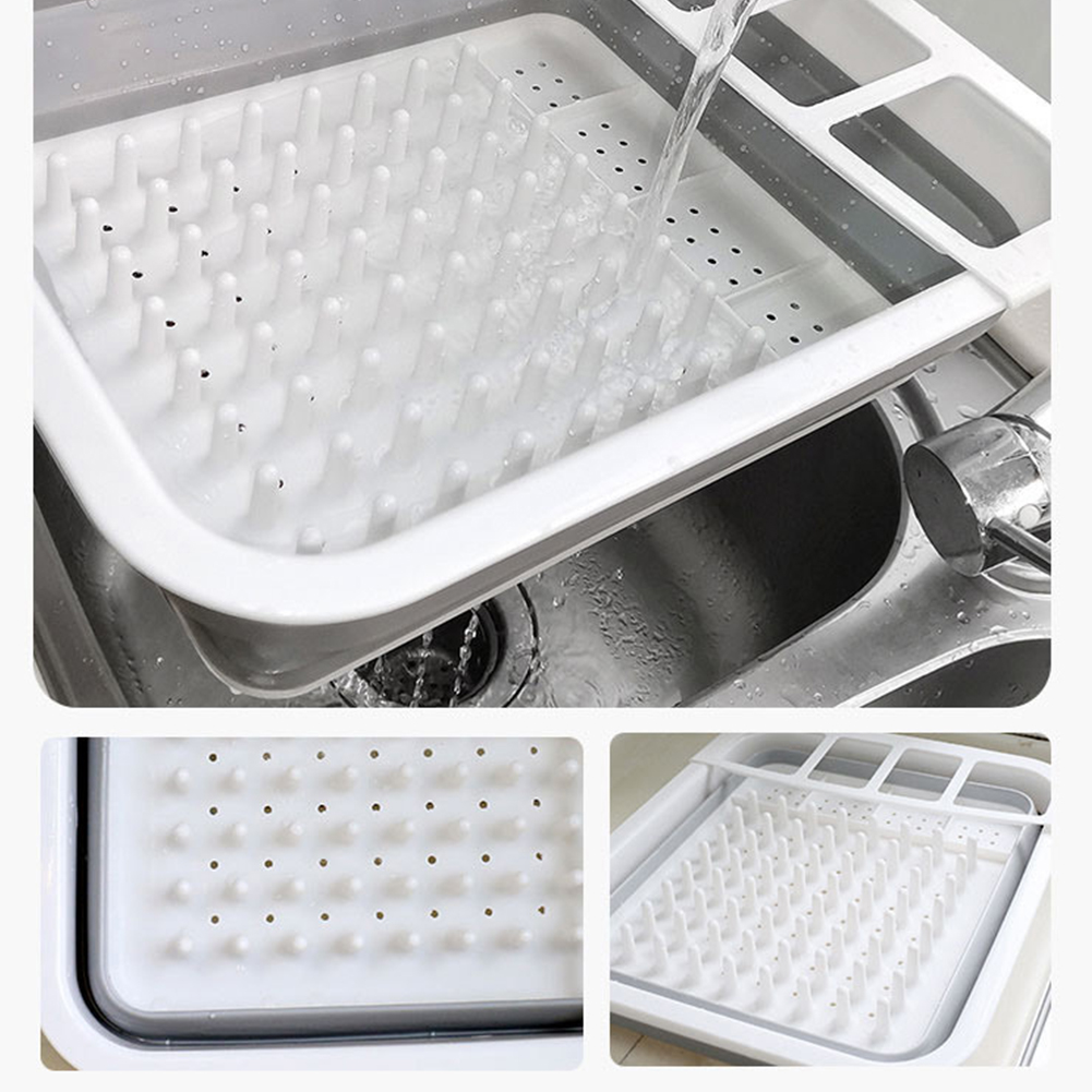 Collapsible Dish Organizer Basket Kitchen Draining Dish Rack Washable Plastic Dish Drying Rack Tableware Bowl Storage Tray