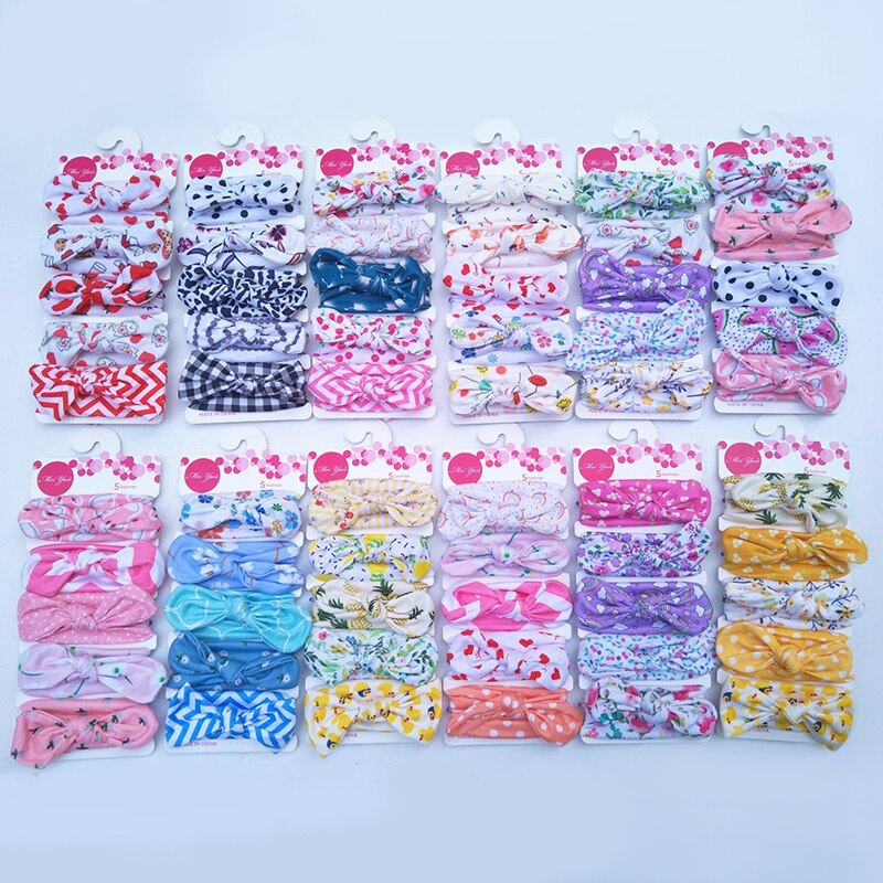 5 stuks/set schattige strikken baby hoofdband bloemenprint zachte baby meisjes hoofdbanden elastische haaraccessoires prinses baby haarband tulband