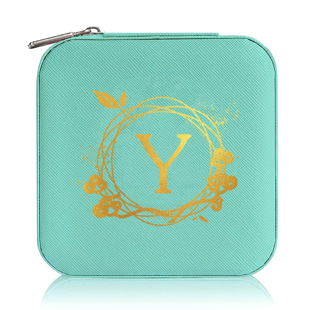 Jewelry Box Ornaments Organizer Display Travel Portable Zipper Storage Case Wreath Printing Series Earring Holder: light green