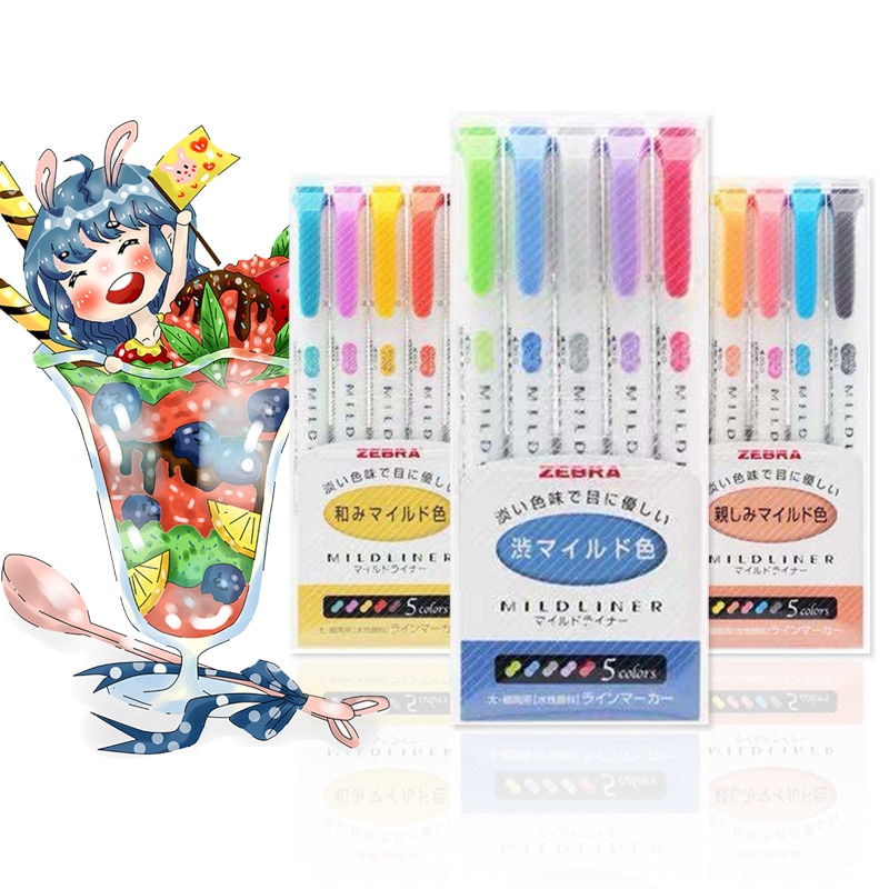 Zebra 5 Stks/set Markers Markeerstift Dubbele Hoofd Highlighter Liner Pen Leuke Art Markers Japanse Art Kantoorbenodigdheden