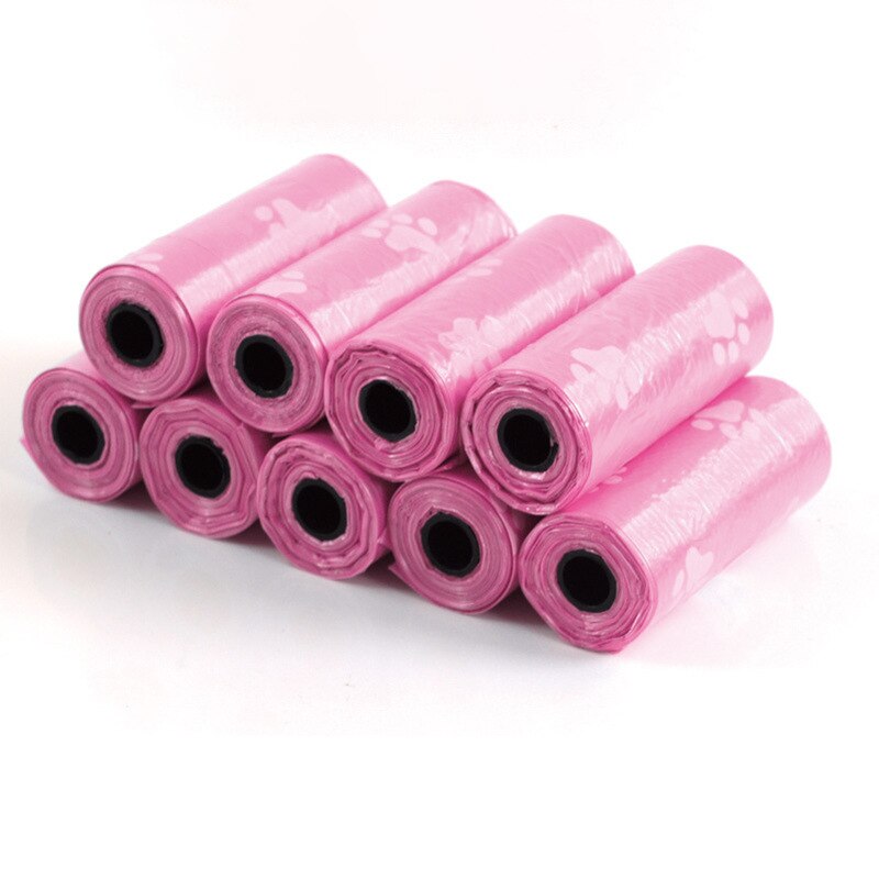 10Rolls Pet Poop Bags Footprint Printed Disposable Dog Waste Bags Biodegradable Outdoor Home Clean Refill Garbage Bag 15PCS/Roll: Pink