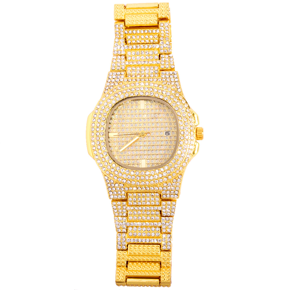 Iced out dameklokke gull sølvfarget firkantet diamanter kvarts luksuriøs hiphop-armbåndsur romersk klokke feminin relogio feminino: Kaffe