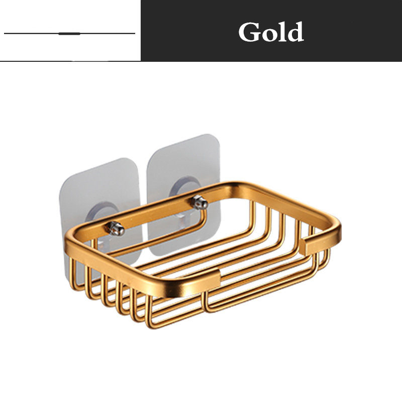 Badkamer Zeepbakje Opslag Houder Aluminium Nail Gratis Wandmontage Zeepkist Mand Vierkante Rack Zeep Case: Gold