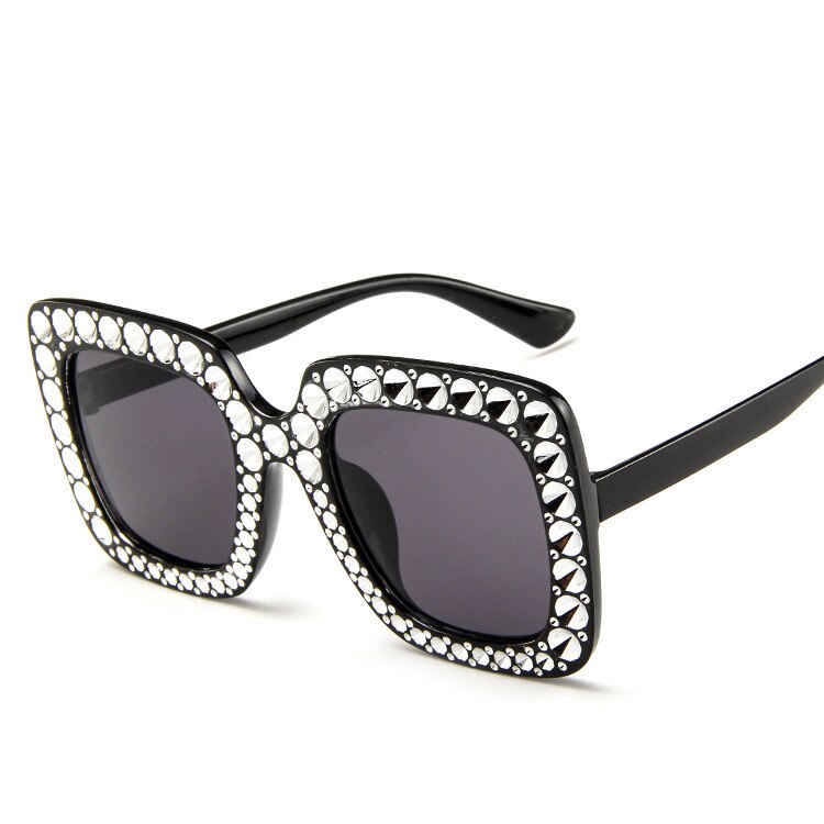 Shining Diamond Sunglasses Women Brand Flash Square Shades Female Mirror Sun Glasses: Black
