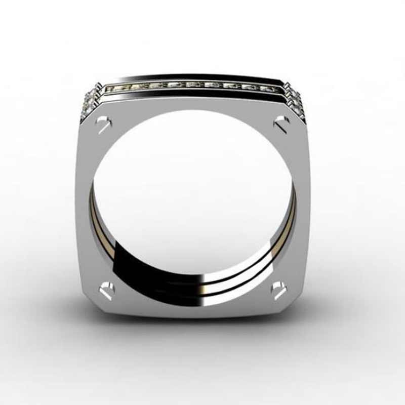 Mannen Ring Geometrische Punk Vierkante Zware Gadget Ring Voor Cool Boy Stijlvolle Accessoires