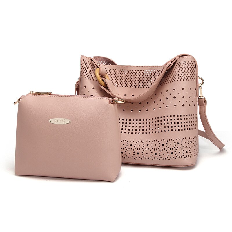 Hollow Out Women Shoulder Bag Female Composite Bag Ladies PU Leather Messenger Bag Women Famous Bags sac a main: Pink