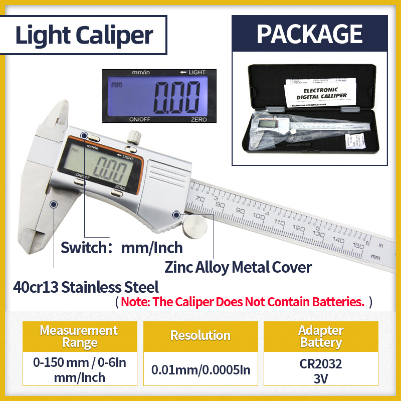 Dial Caliper Metal Vernier Caliper With Dial Indicator Stainless/Carbon Steel Gauge Measuring Tools Micrometer Pied A Coulisse: Box Light Caliper