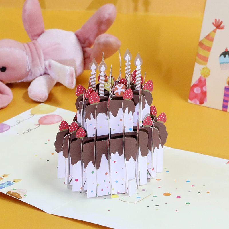 3D Pop Up Cake Greeting Cards Postcards Invitations with Envelope Birthday Party