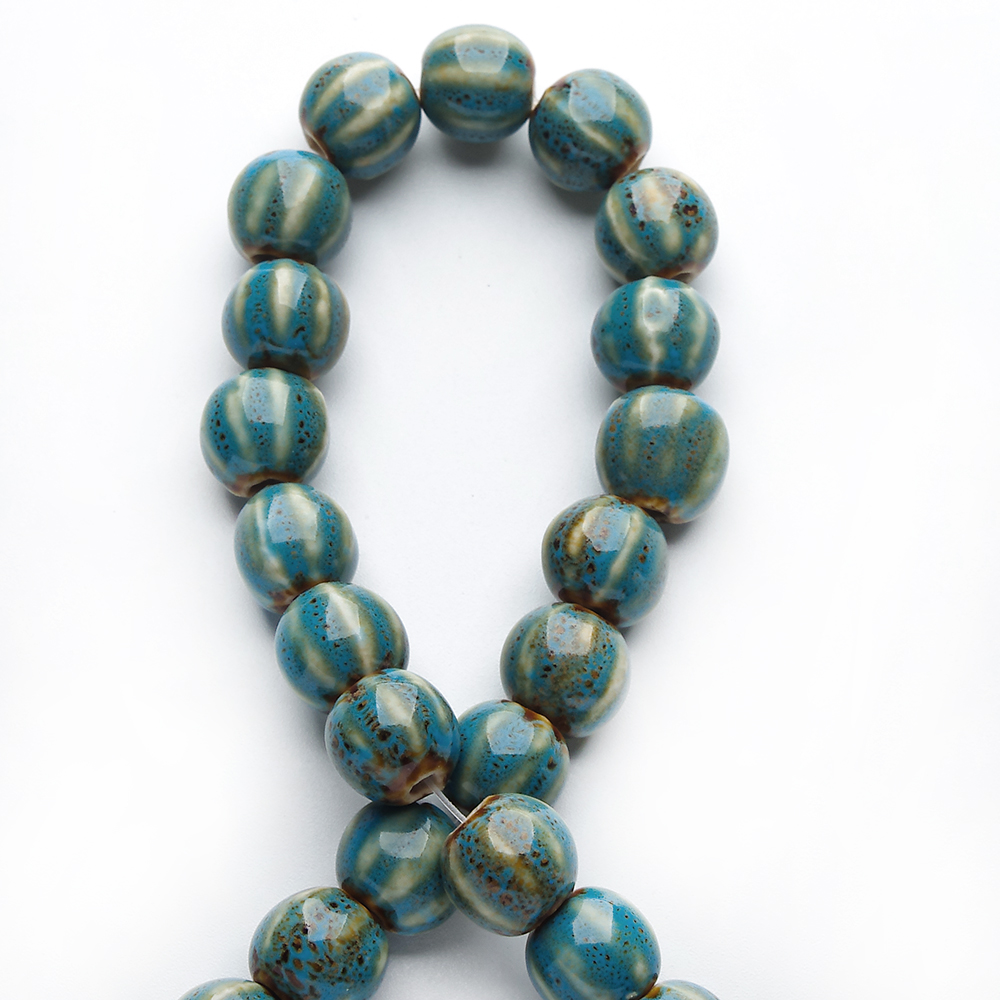 1 hebra 28 Uds. Cuentas redondas de cerámica de 1,1 cm porcelana hecha a mano DIY para la fabricación de joyas fabricación de cuentas de porcelana esmaltada: Azul