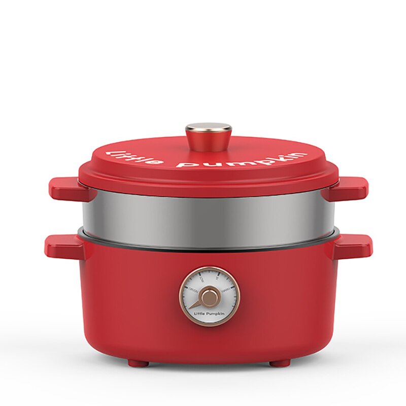 220V Small Pumpkin Electric Wok Home Multi-function Dormitory Small Electric Cooker Cooking Rice Cooking One Pot Electric Cooker: Red With Steamer