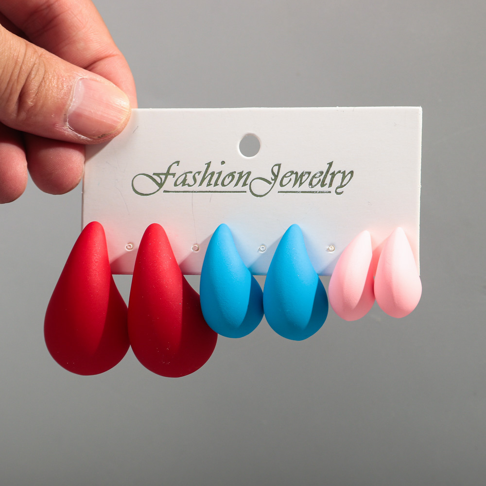 Korea 3 Paar Acryl Chunky Waterdrop Oorbellen Dupe Voor Vrouwen Kleurrijke Extra Grote Druppel Oorbel Hoepels Sieraden Lichtgewicht: MULTI