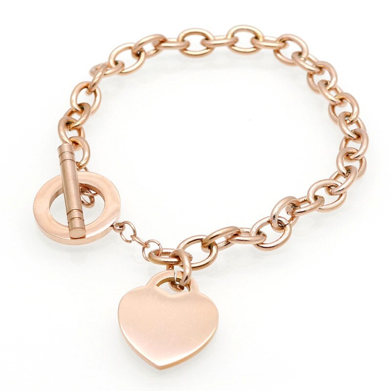 Venda quente fivela design pulseira de aço inoxidável amor coração pulseiras para mulheres rosa ouro cor pulseira femme presente