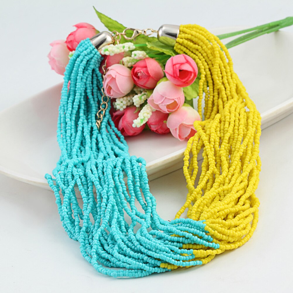 Bohemio de de estilo étnico multicapa para mujer, collar con cuentas de bloque de Color, declaración, joyería,