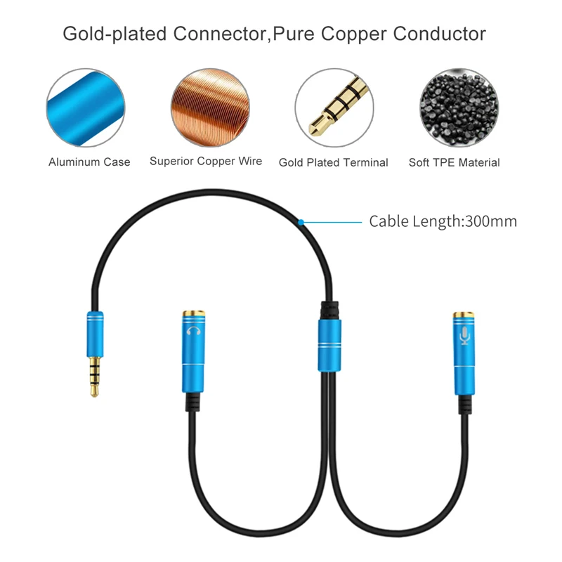 3.5mm Splitter Cable for Computer Jack 3.5mm 1 Male To 2 Female Mic Y Splitter AUX Cable Headset Splitter Adapter