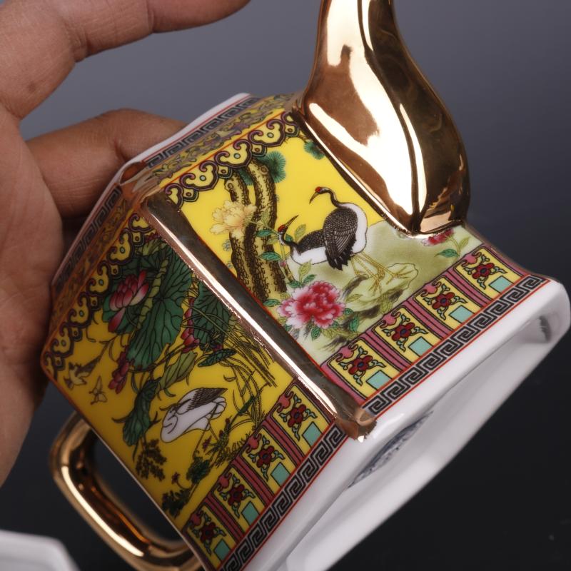 Qing qianlong målad guld emalj blomma och fågel tekanna antikt porslin antik teceremoni prydnad antik samling