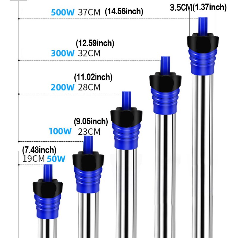 50/100/200/300/500W Adjustable Temperature Thermostat Heater Rod Aquarium Submersible Heater Fish Tank Automatic Water Heater