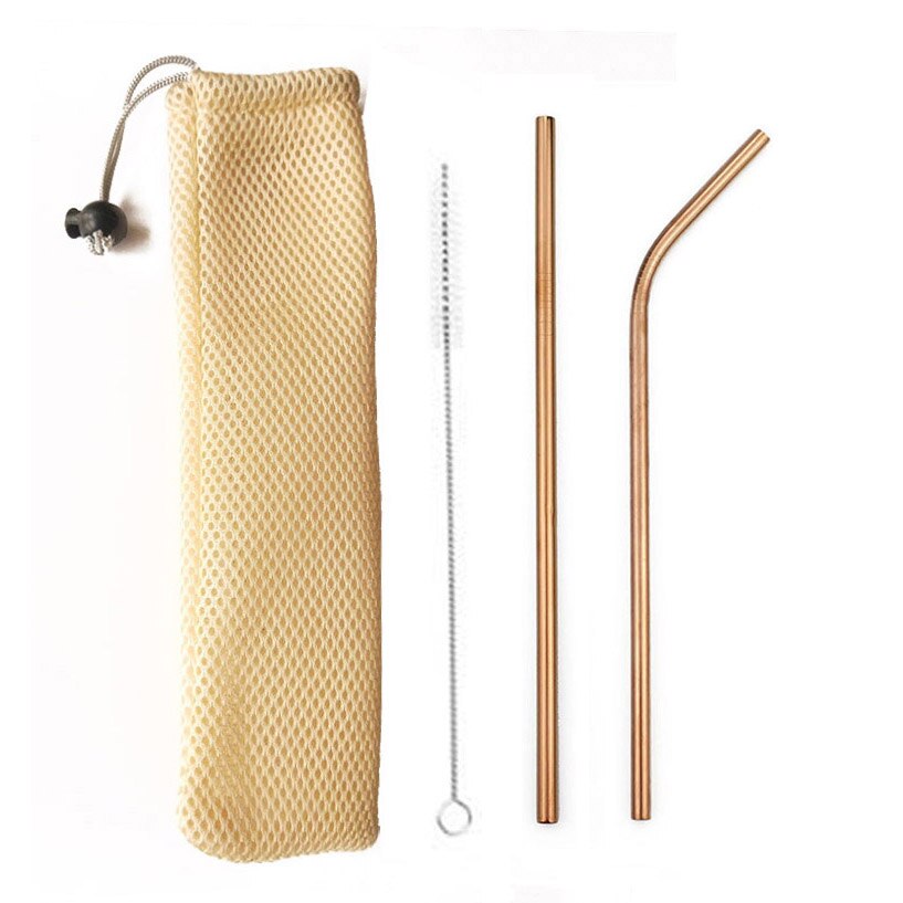 18/10 Stainless Steel Collapsible Straw Set Reusable Telescopic Drinking Straw Portable Straw For Travel Metal Drink Straw Brush: Rose